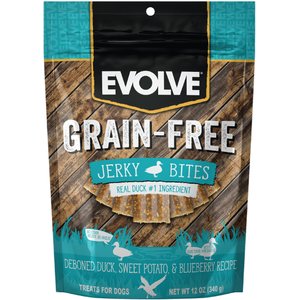 Evolve Duck, Pea & Blueberry Jerky Bites Dog Treats, 12-oz bag
