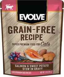 Evolve Salmon & Sweet Potato Stew in Gravy Grain-Free Wet Pouch Cat Food, 3-oz pouch, case of 24