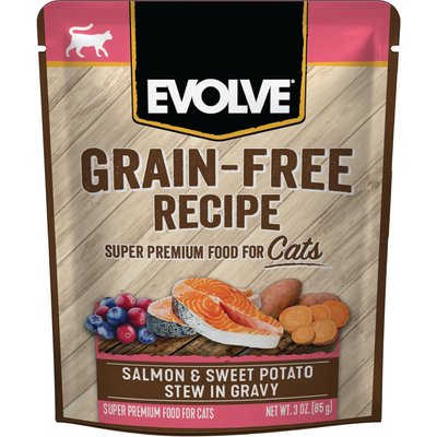 Evolve Evolve Salmon & Sweet Potato Stew in Gravy Grain-Free Wet Pouch Cat Food, 3-oz pouch, case of 24