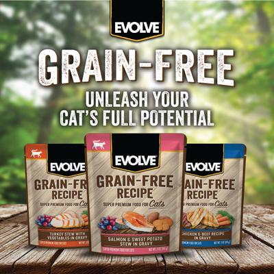 Show full view: Evolve Salmon & Sweet Potato Stew in Gravy Grain-Free Wet Pouch Cat Food, 3-oz pouch, case of 24 slide 9 of 9