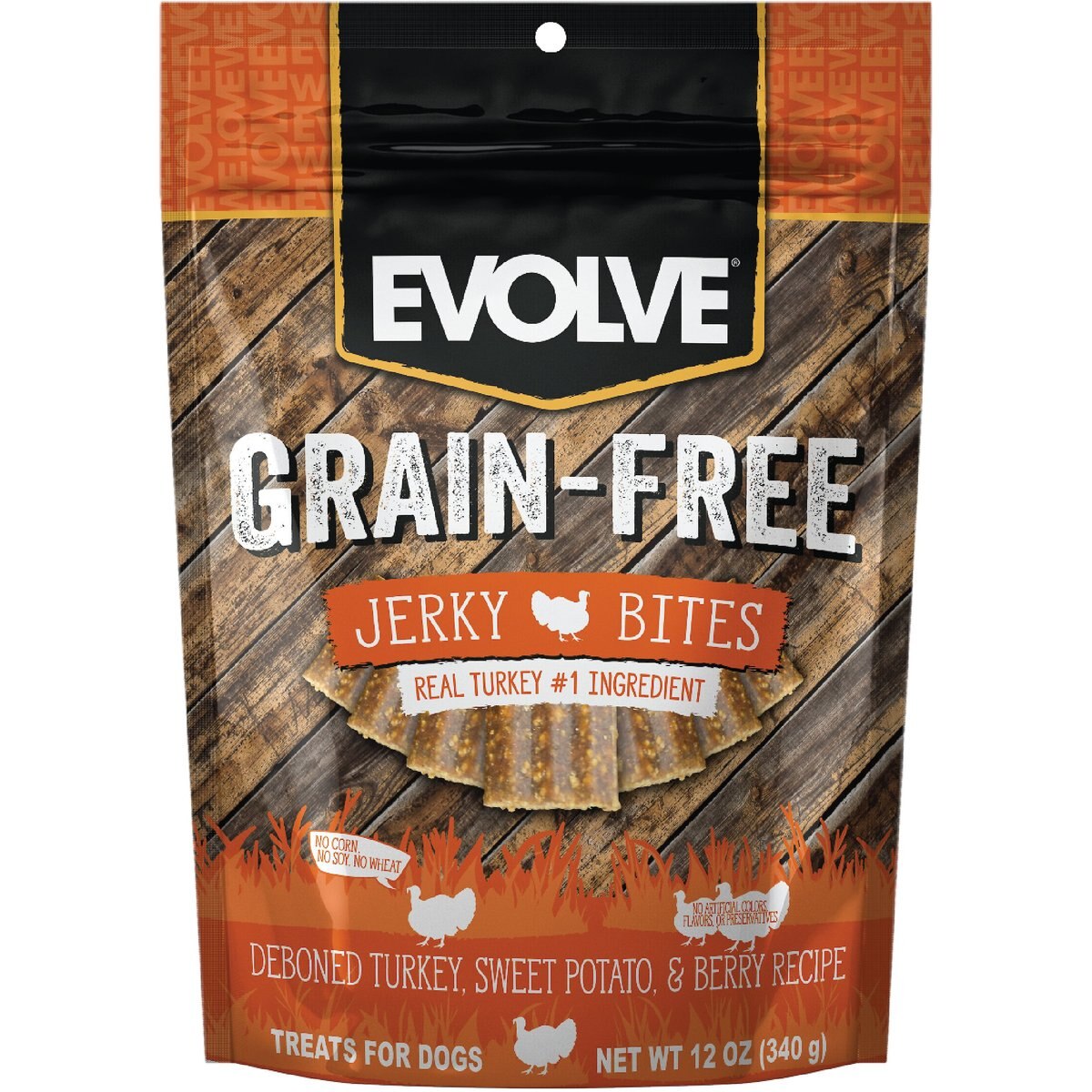 Evolve Turkey, Pea & Berry Recipe Jerky Bites Dog Treats, 12-oz bag