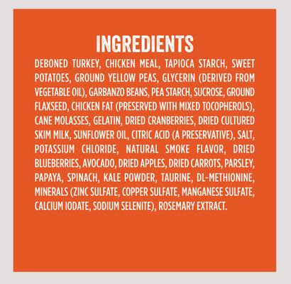 Show full view: Evolve Turkey, Pea & Berry Recipe Jerky Bites Grain-Free Dog Treats, 12-oz bag slide 8 of 11