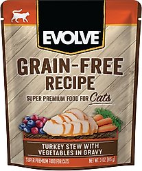 Evolve Turkey Stew with Vegetables in Gravy Grain-Free Wet Pouch Cat Food, 3-oz pouch, case of 24