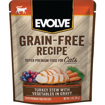 Evolve Evolve Turkey Stew with Vegetables in Gravy Grain-Free Wet Pouch Cat Food, 3-oz pouch, case of 24