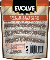 Evolve Turkey Stew with Vegetables in Gravy Grain-Free Wet Pouch Cat Food, 3-oz pouch, case of 24 slide 2 of 9