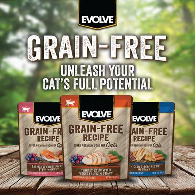 Show full view: Evolve Turkey Stew with Vegetables in Gravy Grain-Free Wet Pouch Cat Food, 3-oz pouch, case of 24 slide 10 of 11