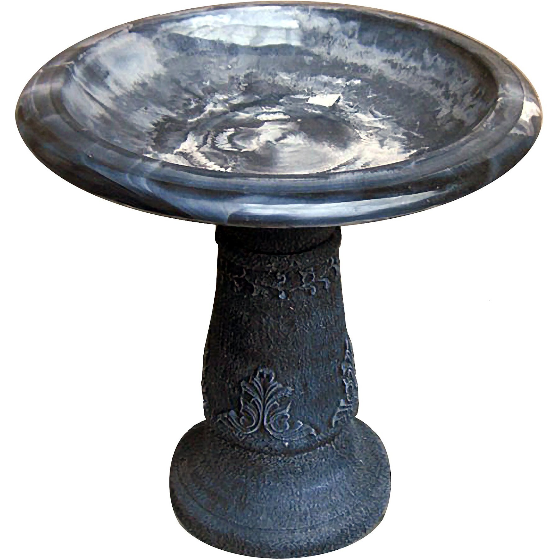 Exaco Florentine Marbleized Bird Bath, 2-gal, Ivory/Black
