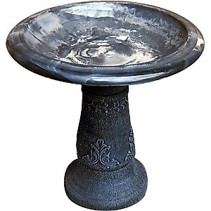 Exaco Florentine Marbleized Bird Bath, 2-gal, Ivory/Black