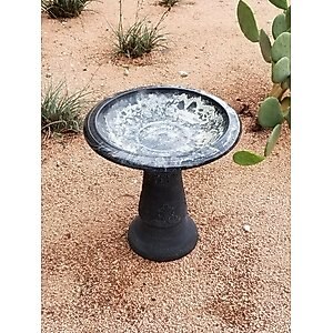 Exaco Florentine Marbleized Bird Bath, 2-gal, Ivory/Black
