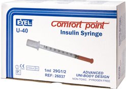 Exel Comfort Point Insulin Syringes U-40 0.5-in x 29G, 1-cc, 10 syringes