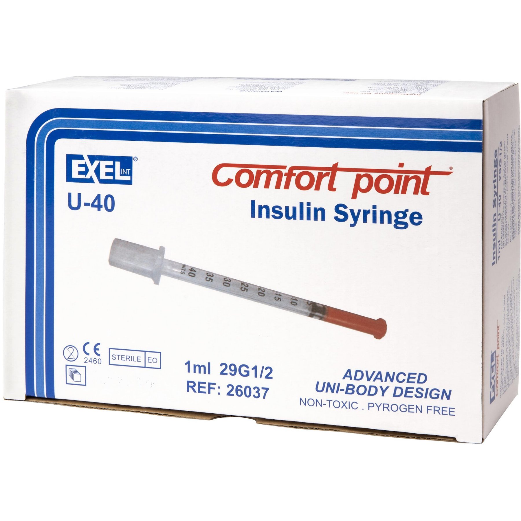 Exel Comfort Point Insulin Syringes U-40 0.5-in x 29G, 1-cc, 10 syringes