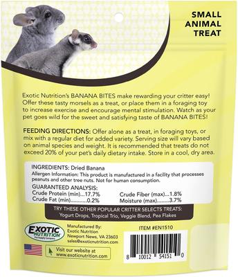 Show full view: Exotic Nutrition Critter Selects Banana Bites Bird & Small Animal Treats, 2.75-oz bag slide 2 of 4