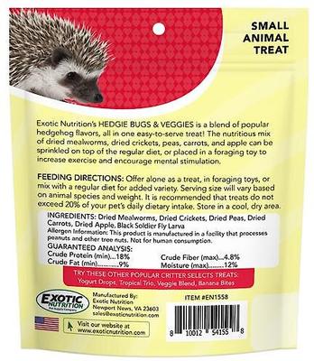 Show full view: Exotic Nutrition Critter Selects Hedgie Bugs & Veggies Hedgehog Treats, 2.75-oz bag slide 3 of 6