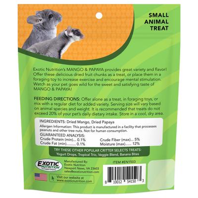 Show full view: Exotic Nutrition Critter Selects Mango & Papaya Small Animal Treats, 4.5-oz bag slide 2 of 8
