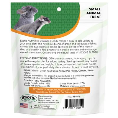 Show full view: Exotic Nutrition Critter Selects Veggie Blend Small Animal Treats, 3-oz bag slide 2 of 6