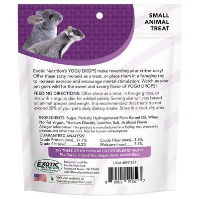 Show full view: Exotic Nutrition Critter Selects Yogu Drops Small Animal Treats, 5.5-oz bag slide 2 of 7