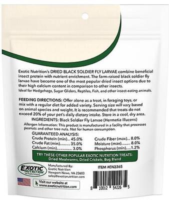 Show full view: Exotic Nutrition Dried Black Soldier Fly Larvae Small Animal Treats, 1.5-oz bag slide 4 of 5