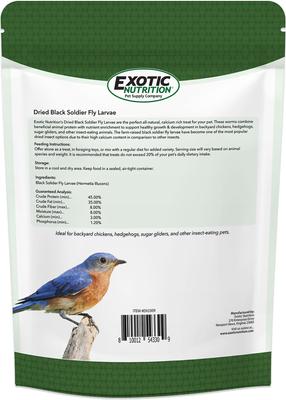 Show full view: Exotic Nutrition Dried Black Soldier Fly Larvae Small Animal Treats, 10-oz bag slide 2 of 5