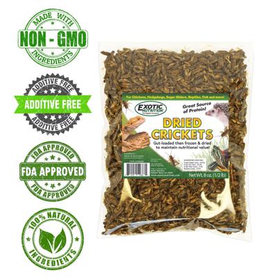Show full view: Exotic Nutrition Dried Crickets Small Pet Treats, 8-oz bag slide 3 of 6