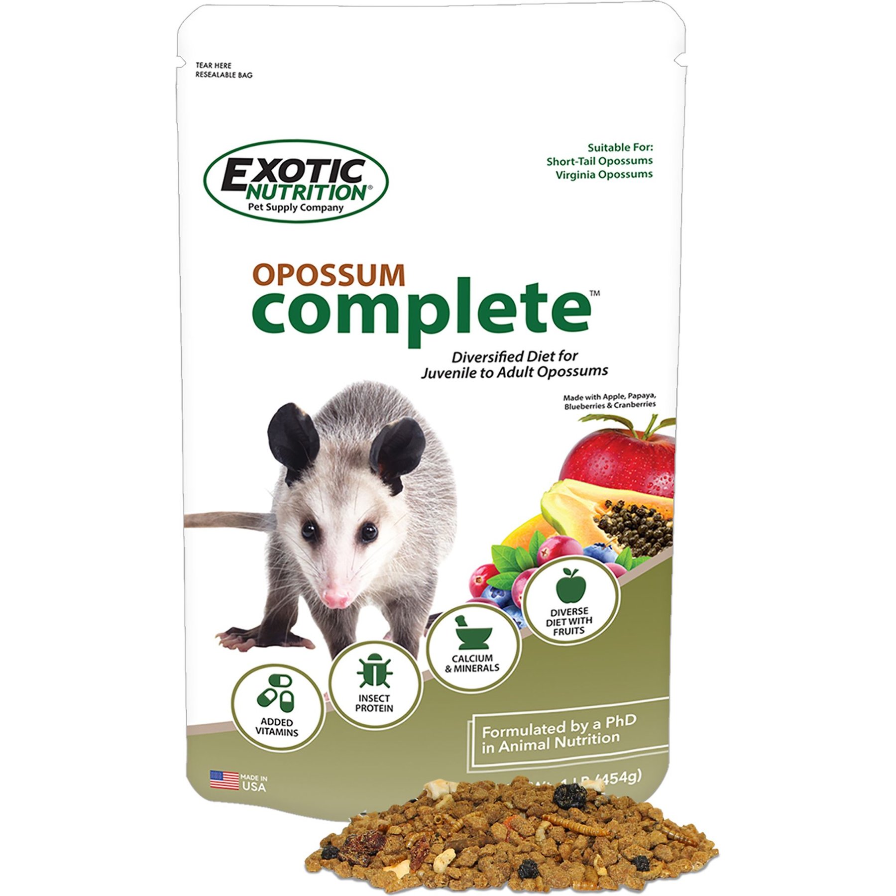 Exotic Nutrition Opossum Complete small-Pet Food, 4-lb bag