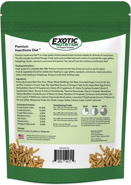 Exotic Nutrition Premium Insectivore Diet Sugar Glider & Hedgehog Food, 1.25-lb bag