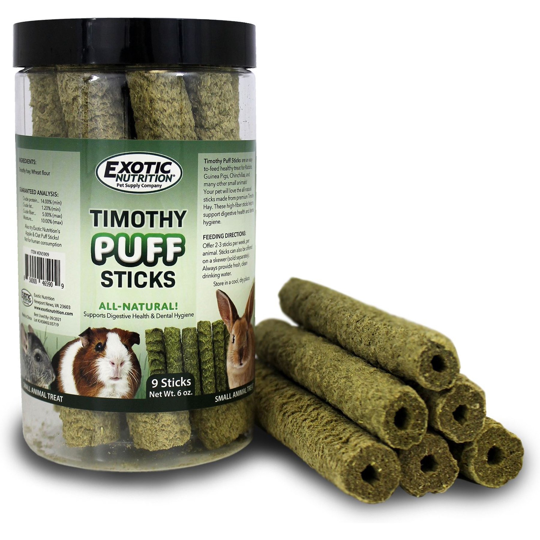 Exotic Nutrition Timothy Puff Sticks Rabbit Treats, 9 count