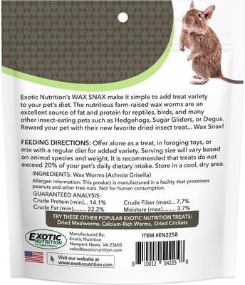 Show full view: Exotic Nutrition Wax Snax Small Animal Treats, 1-oz bag slide 2 of 4