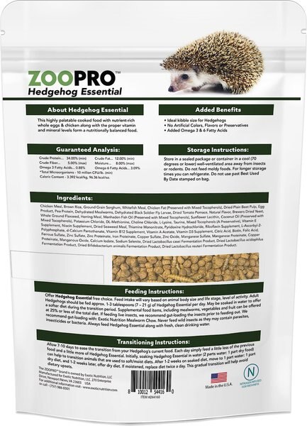 Exotic Nutrition ZooPro Hedgehog Essential Hedgehog Food, 1.75-lb bag