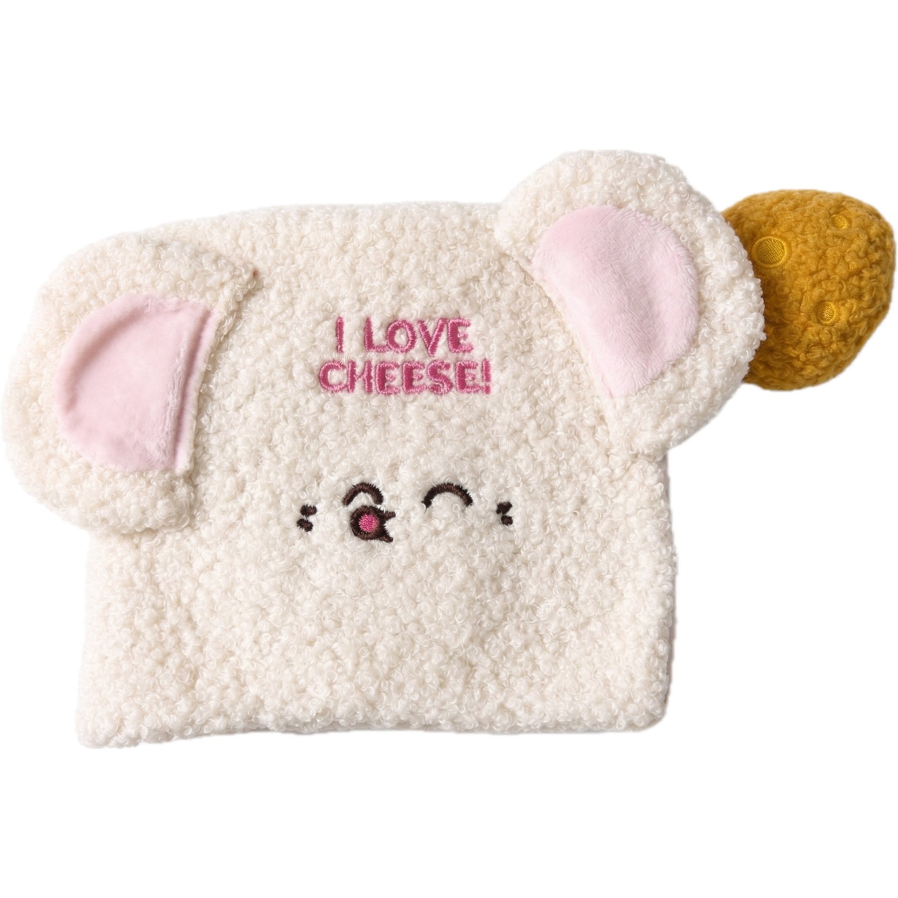 EYS I Love Cheese Hide & Seek, Squeaker & Crinkle Plush Dog Toy, Cream