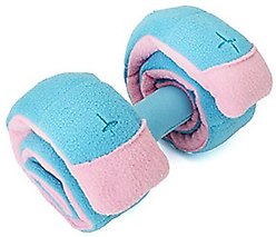 EYS Retractable Treat Dispensing Plush Dumbbell Interactive Dog Toy, Pink/Blue