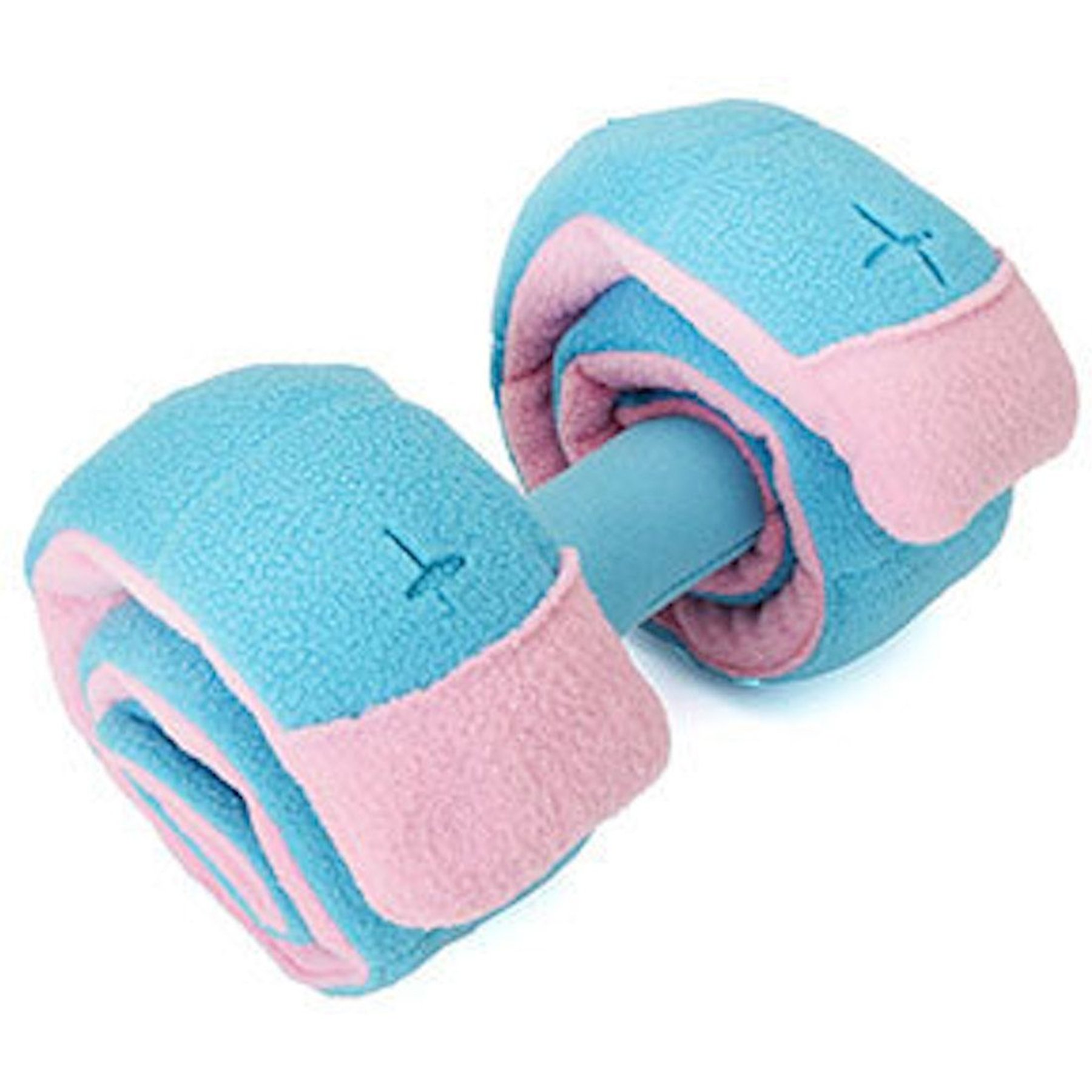 EYS Retractable Treat Dispensing Plush Dumbbell Interactive Dog Toy, Pink/Blue