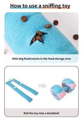 Show full view: EYS Retractable Treat Dispensing Plush Dumbbell Interactive Dog Toy, Pink/Blue slide 3 of 6