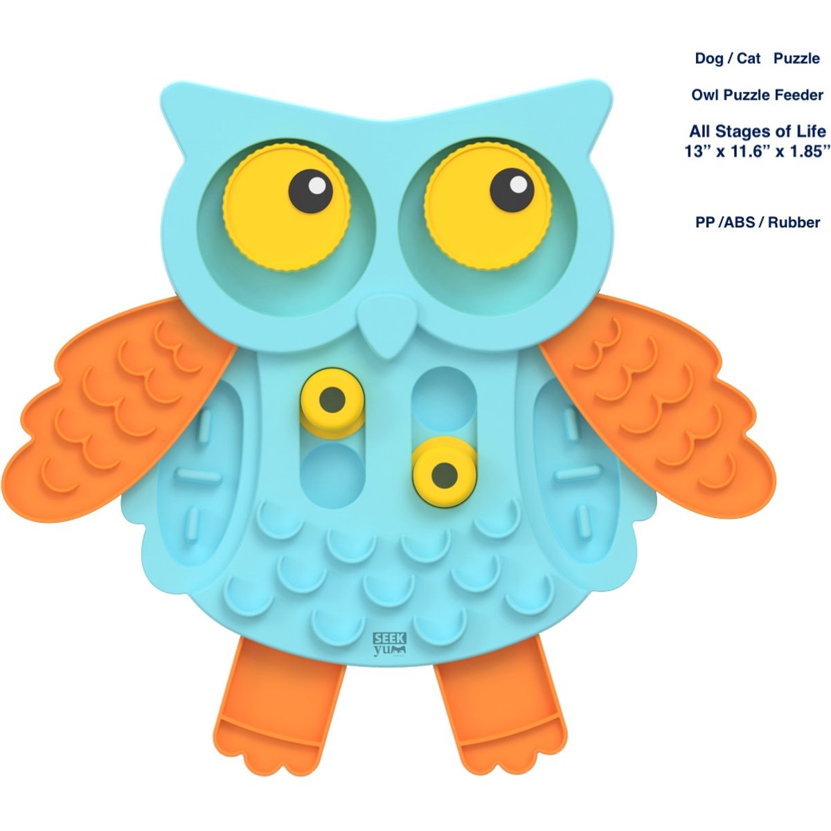 EYS Seek Yum Cute Owl IQ Treat Puzzle Feeder Dog Bowl, Blue, 4-oz