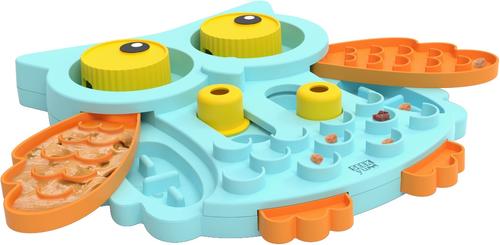 Show full view: EYS Seek Yum Cute Owl IQ Treat Puzzle Feeder Dog Bowl, Blue, 4-oz slide 4 of 6