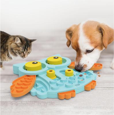 Show full view: EYS Seek Yum Cute Owl IQ Treat Puzzle Feeder Dog Bowl, Blue, 4-oz slide 3 of 6