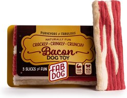 fabdog Bacon Squeaky Stuffing-Free Plush Dog Toy, 3 count