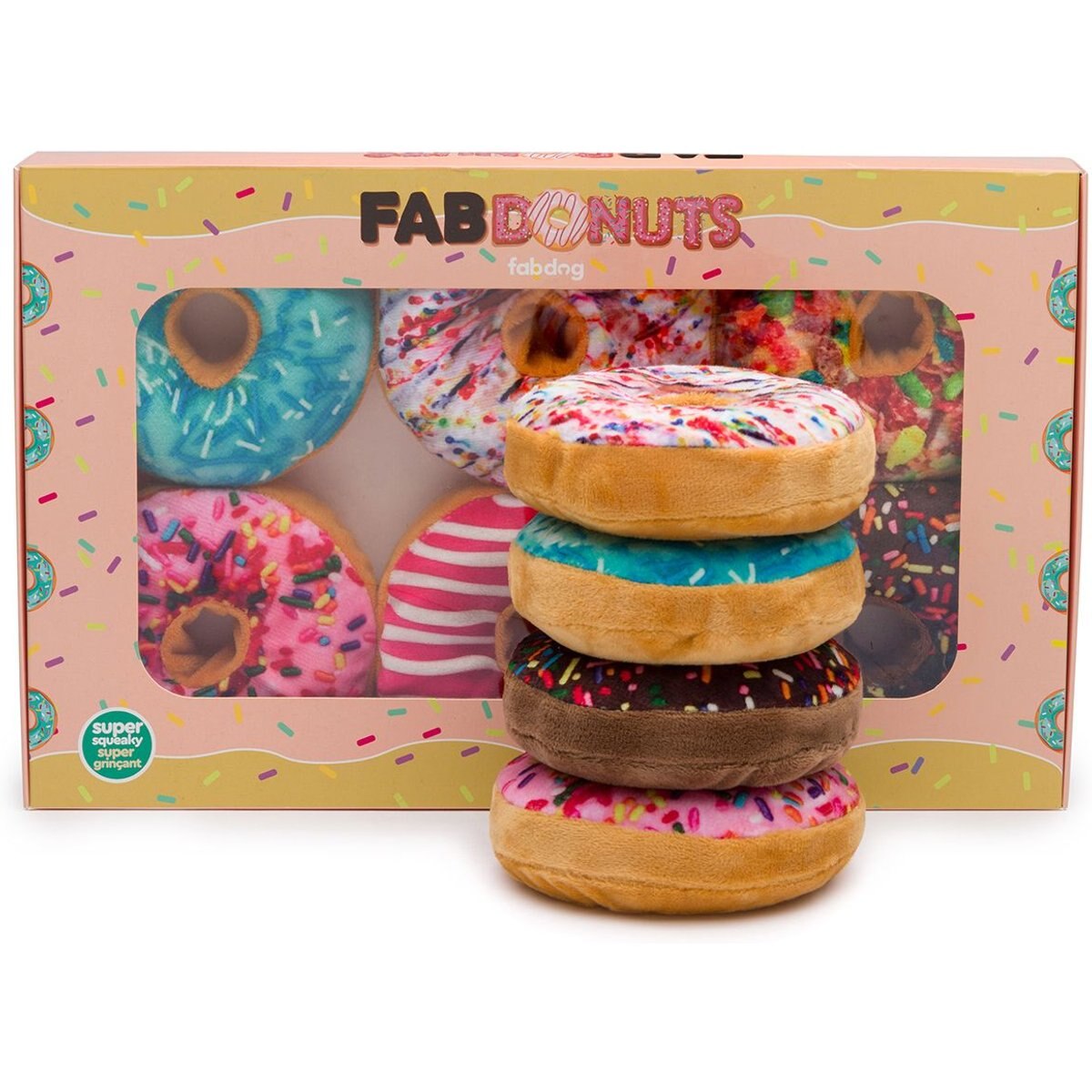 fabdog Box of Doughnuts Squeaky Stuffing-Free Plush Dog Toy