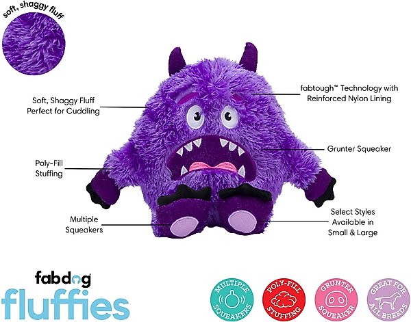 Show full view: fabdog Chicken Fluffy Tough Squeaky Plush Dog Toy, Yellow, Large slide 4 of 5