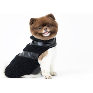 fabdog Fab Ski Leather Shearling Dog Coat, Black, 10-in