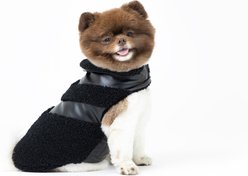 fabdog Fab Ski Leather Shearling Dog Coat, Black, 12-in