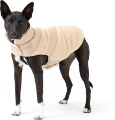 fabdog Fab Ski Leather Shearling Dog Coat, Tan, 14-in