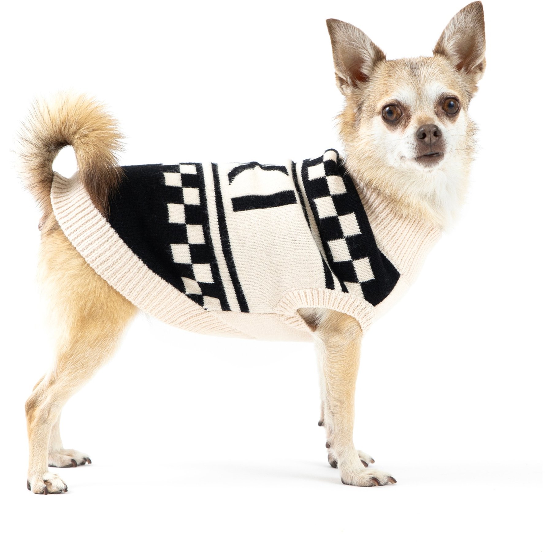 fabdog Graphic Mini Check Dog Sweater, Black, 14-in