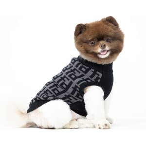 fabdog Monogram Graphic Dog Sweater, Black, 12-in