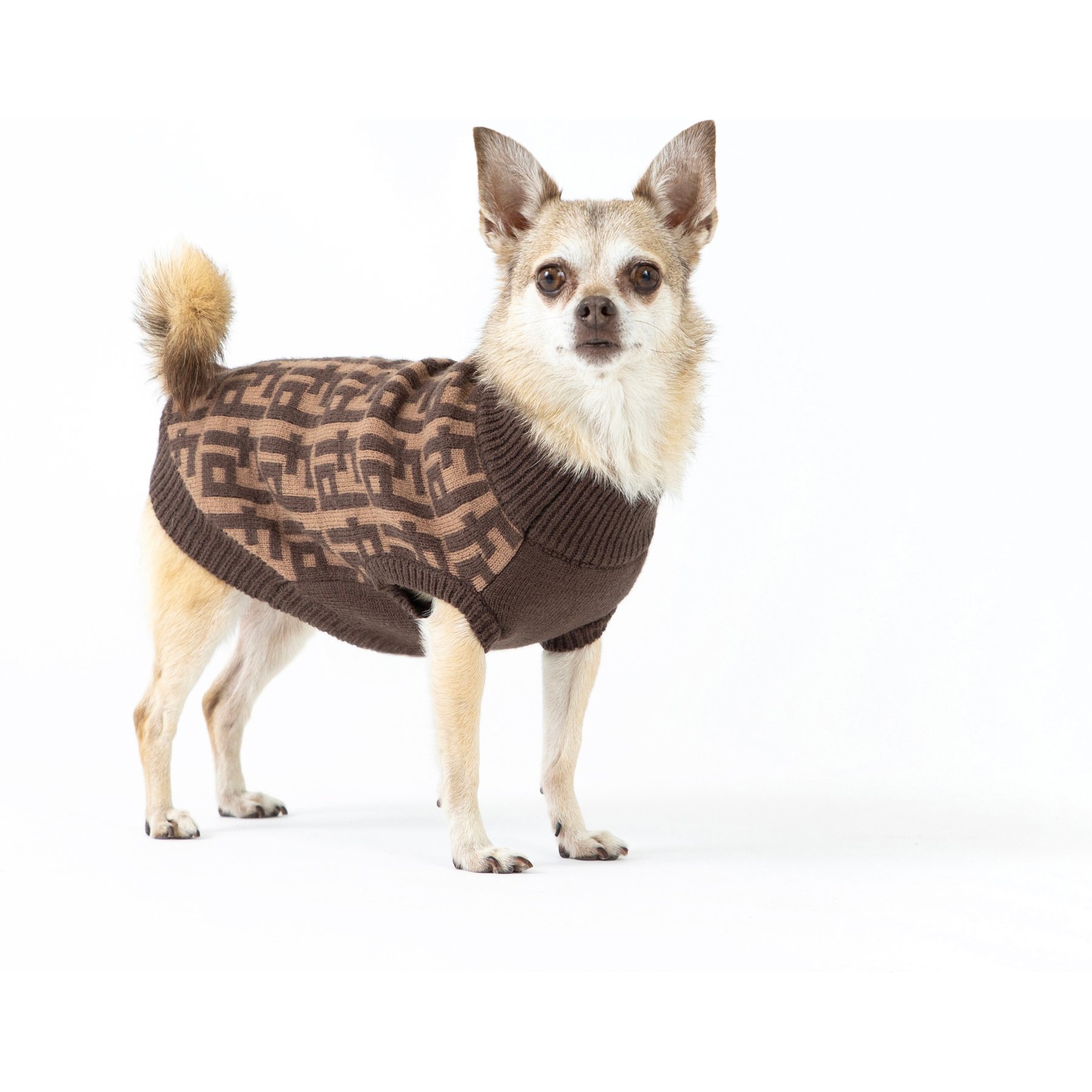 fabdog Monogram Graphic Dog Sweater, Brown, 10-in