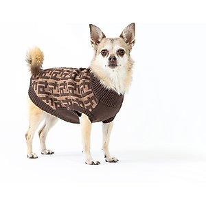 fabdog Monogram Graphic Dog Sweater, Brown, 14-in