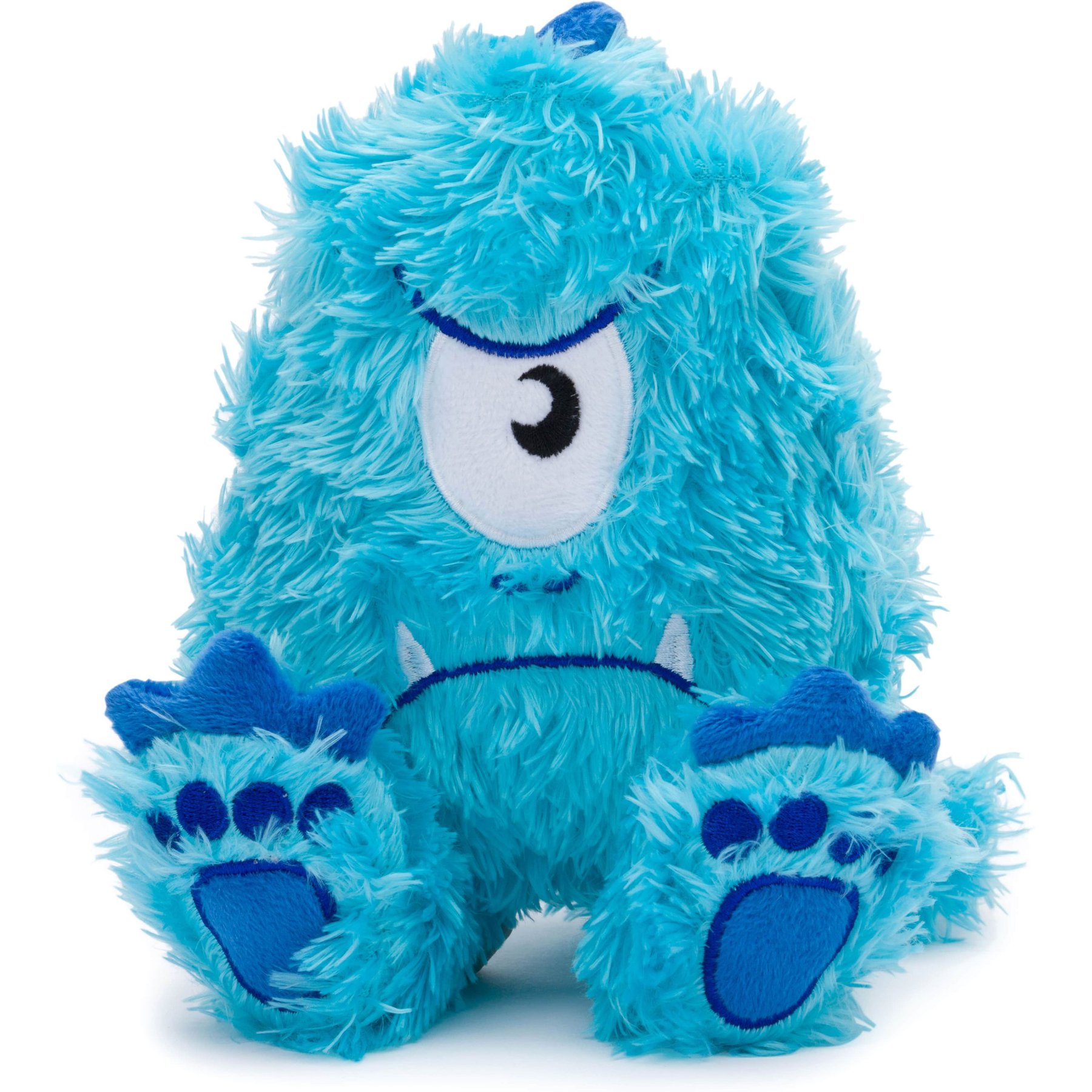 fabdog Monster Fluffy Tough Squeaky Plush Dog Toy, Blue, Small