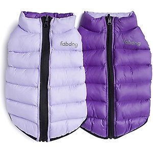 fabdog Pack N' Go Reversible Solid Dog Puffer Coat, Lilac/Grape, 18-in