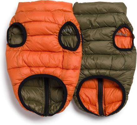 Show full view: fabdog Pack N' Go Reversible Solid Dog Puffer Coat, Olive/Orange, 10-in slide 2 of 4