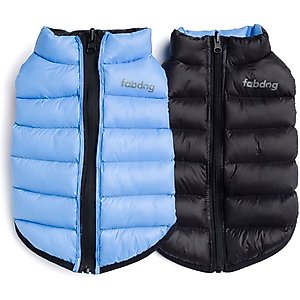 fabdog Pack N' Go Reversible Solid Dog Puffer Coat, Powder Blue/Black, 10-in
