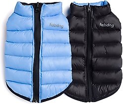 fabdog Pack N' Go Reversible Solid Dog Puffer Coat, Powder Blue/Black, 18-in